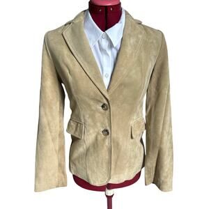 Vintage 2002 Banana Republic Size 0 Genuine Leather‎ Tan 2 Button Blazer Jacket